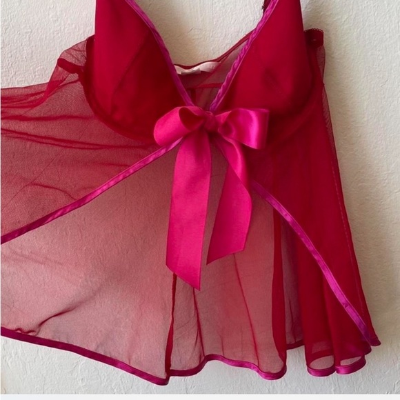 Victoria Secret Sheer Babydoll Red with Pink Details Extra Small - Picture 6 of 9